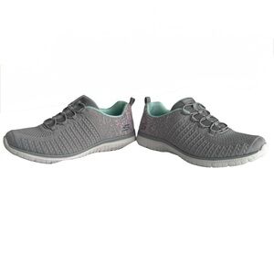 SKECHERS Memory Foam Wide Fit Women's Gray Mint Athletic Slip-On Sneakers Sz 9.5